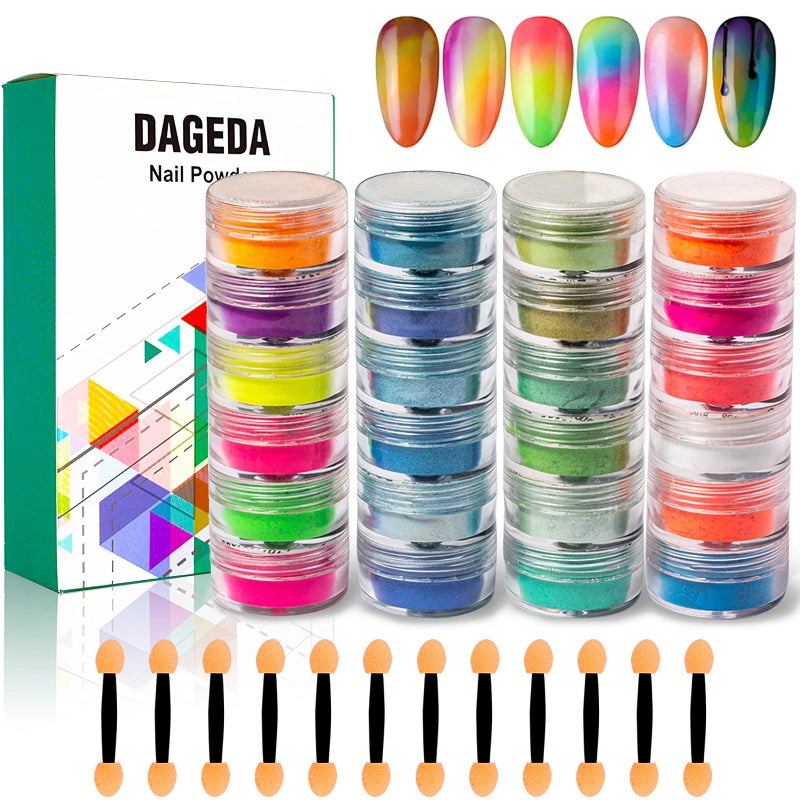 DAGEDA 24 Color Pigment Nail Powder Dust, Colorful Iridescent Glitter Ultrafine Luminous Pearlescent High-Gloss Halo Powder, 3D DIY Nail Art Decoration - Image 1